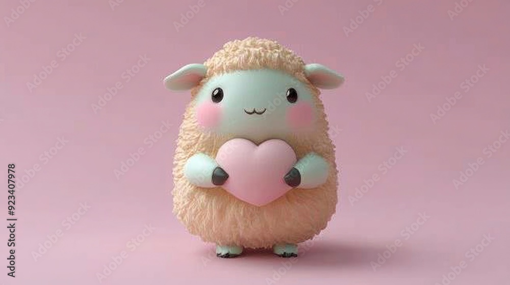 Wall mural cute sheep holding heart