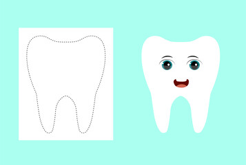 tooth dental object trace for kids practical handwriting drawing education design vector