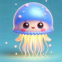 Cute Joyful jellyfish with a light 3d Generative aI
