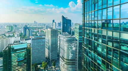 Obraz premium Panoramic. view of modern skyscrapers and business centers in Warsaw. View of the city center from above. Warsaw, Poland.