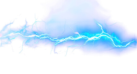 Electric blue lightning bolt streaks across a dark sky.