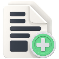 Obraz premium White File with sign add document3D Icon Illustration. Low Poly Style