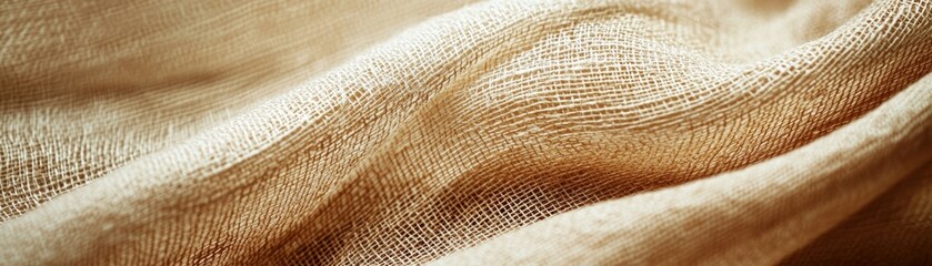 Fototapeta premium Gentle folds of soft beige fabric create a serene and calming visual, perfect for textile or interior design themes.