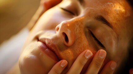 Naklejka premium Relaxing facial treatment at a wellness spa