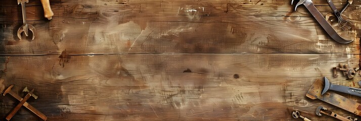 Rustic border over wood of assorted hand tools