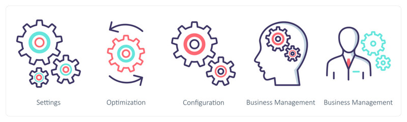 A set of 5 Business icons as settings, optimization, configuration