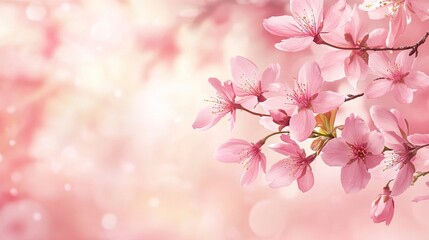 Beautiful nature spring background with a branch of blooming sakura. Sakura blossoming season. Generative ai