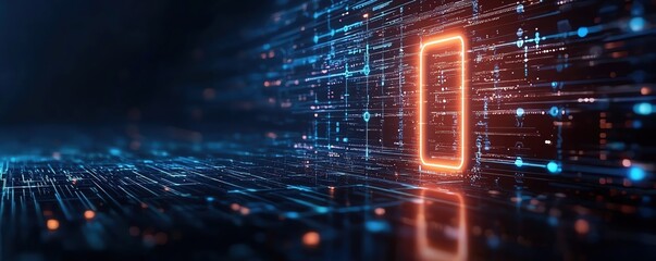 Fototapeta premium Abstract digital background featuring illuminated shapes and dynamic lines representing technology and innovation.