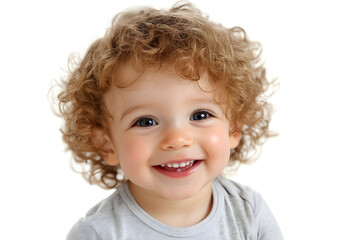 Naklejka premium Close up Cute curly hair kid smiling at the camera isolated on white