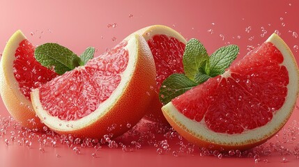 Fresh Grapefruit Slices with Mint and Water Splashes