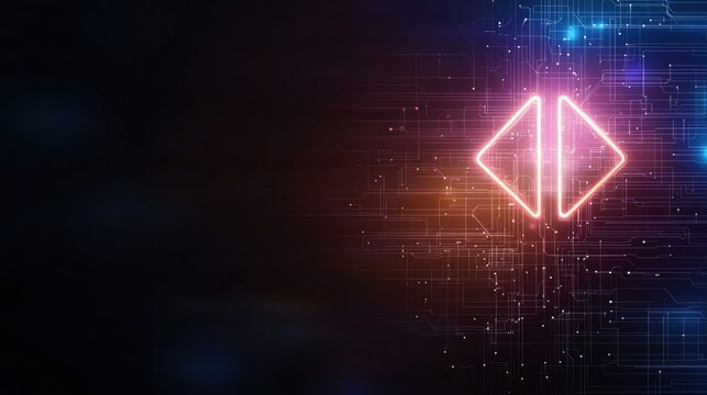 Modern digital background featuring neon coding symbols, perfect for technology, programming, and abstract design themes.