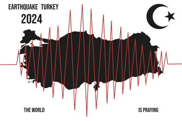 Earthquake in Turkey horizontal banner template design in trendy minimalism style. Turkish map isolated transparent with magnitude line. Simple vector illustration web, news, poster banner design. 