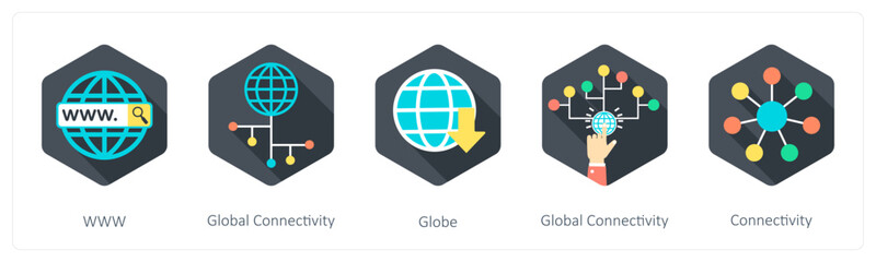 A set of 5 Communication icons as www, global connectivity