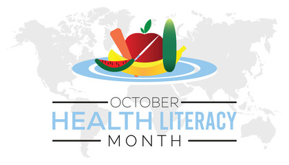 Health Literacy Month is observed every year on October. Holiday concept background, placard, banner design template Vector illustration background design.