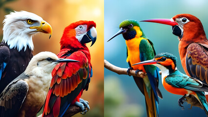 Beautiful and Colorful Birds of Different Varieties - Vibrant and Diverse Bird Species Collection, bird collection, nature, exotic birds, bird diversity, colorful bird species