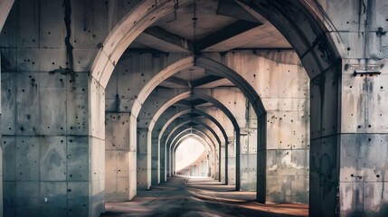 Obraz premium Symmetrical perspective under concrete bridge arches