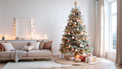 Christmas tree in a cozy living room