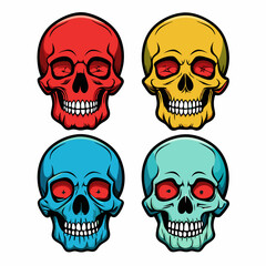  Set of four human skull on a white background silhouette vector illustration