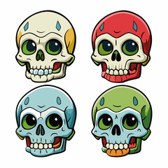  Set of four human skull on a white background silhouette vector illustration