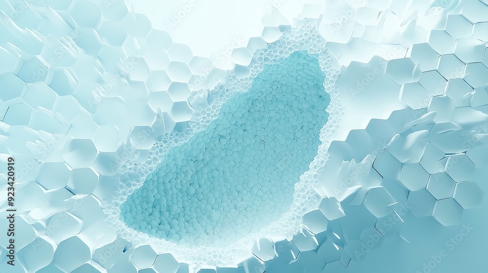 Poster geometric hexagonal brain cell structure, an intricate abstract design featuring interconnected hexa