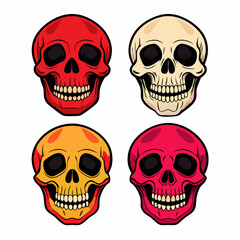  Set of four human skull on a white background silhouette vector illustration