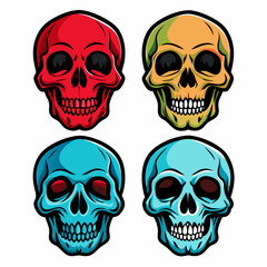  Set of four human skull on a white background silhouette vector illustration