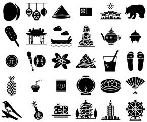 Naklejka premium A Collection Of Taiwan Solid Icons Vector Symbols Apps, Websites Ui Designs Suitable For Landmark,Taiwan,Taipei,Traditional,Food Vector Illustration Linear Pictogram Pack