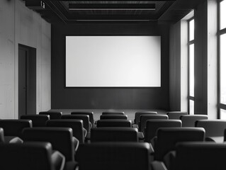 Screen Presentation. Business Meeting in Office Building with Projector Screen Mockup