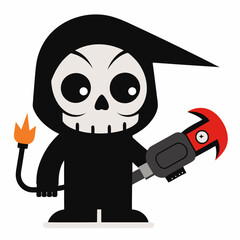 grim reaper cartoon bring hand impact wrench on a white background silhouette vector illustration