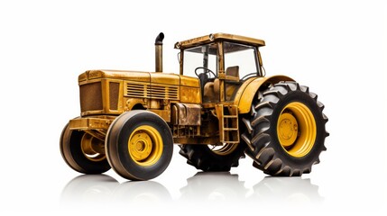 Obraz premium Golden tractor with big wheels isolated on white. Neural network ai generated art