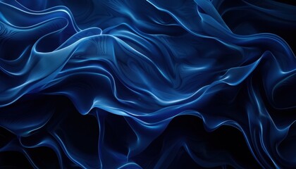 Flowing blue fabric waves creating an abstract pattern in a dark setting