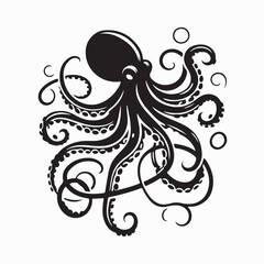 A mesmerizing silhouette of an octopus with intricate tentacles, capturing the beauty and mystery of the deep sea. 