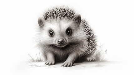 Fototapeta premium sweet young hedgehog drawing, hedgehog pencil drawing vintage.