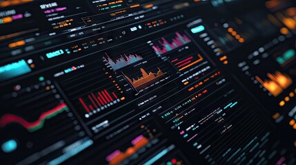 Naklejka premium A detailed 3D rendering of a financial dashboard with real-time stock prices, currency rates, and market data.