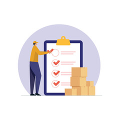 Delivery person checking and organizing parcel packages, Logistics business, Global Freight Transportation