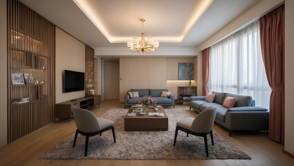 Fototapeta premium modern living room with fireplace