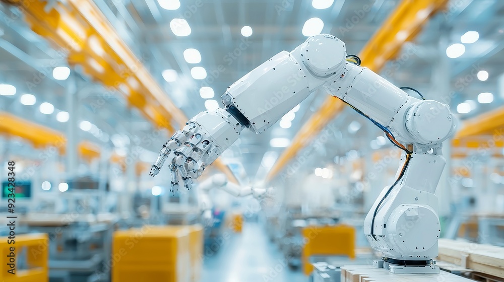 Poster automated robotics factory, a cutting-edge facility employing advanced robotics and artificial intel