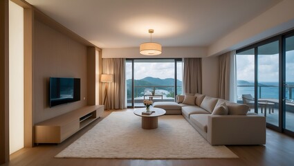 Fototapeta premium modern living room with fireplace