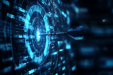 Abstract digital background banner showcasing a dart hitting the center of a target