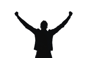 Silhouette of the man success , victory isolated on white background