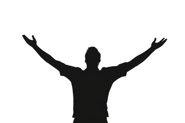 Silhouette of the man success , victory isolated on white background