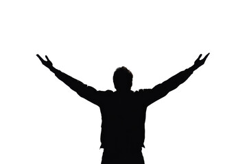 Silhouette of the man success , victory isolated on white background