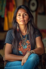 Indigenous Woman in Casual Wear, Perfect for Cultural or Lifestyle Themes Generative AI