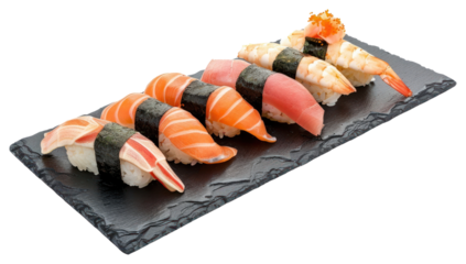 PNG Assorted nigiri sushi on slate