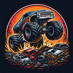 Big Monster Truck sticker vector illustration for T-shirt design