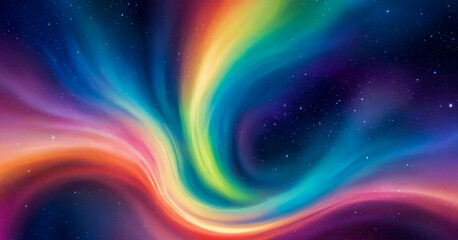 Obraz premium A digital artwork featuring swirls of bright colors in a starry night sky, creating an abstract cosmic scene.