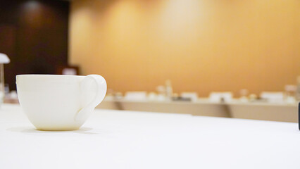 Coffee cup on working desk Business concept