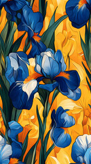 Wallpaper seamless pattern of Iris flowers	