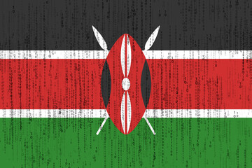 Data protection, binary code with Kenya flag. Kenyan flag and matrix concept.