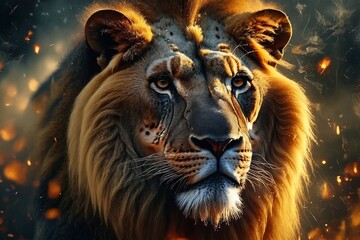 Naklejka premium Majestic Lion in Glowing Embers